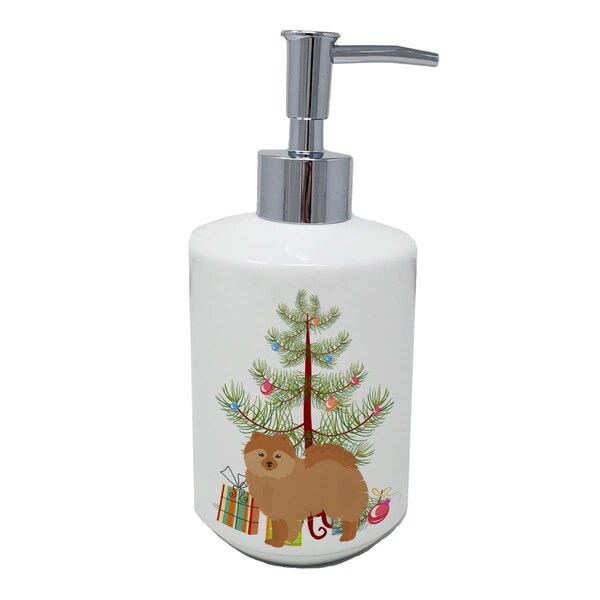 Carolines Treasures 7 x 3.5 in. German Spitz Christmas Tree Ceramic Soap Dispenser CK3456SOAP - main